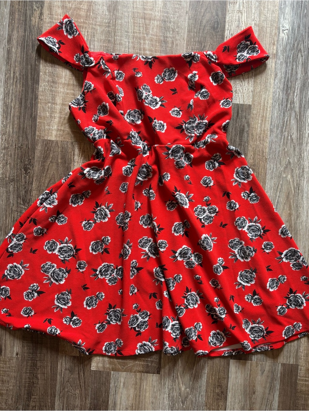 Red Floral Off-Shoulder Women’s Dress